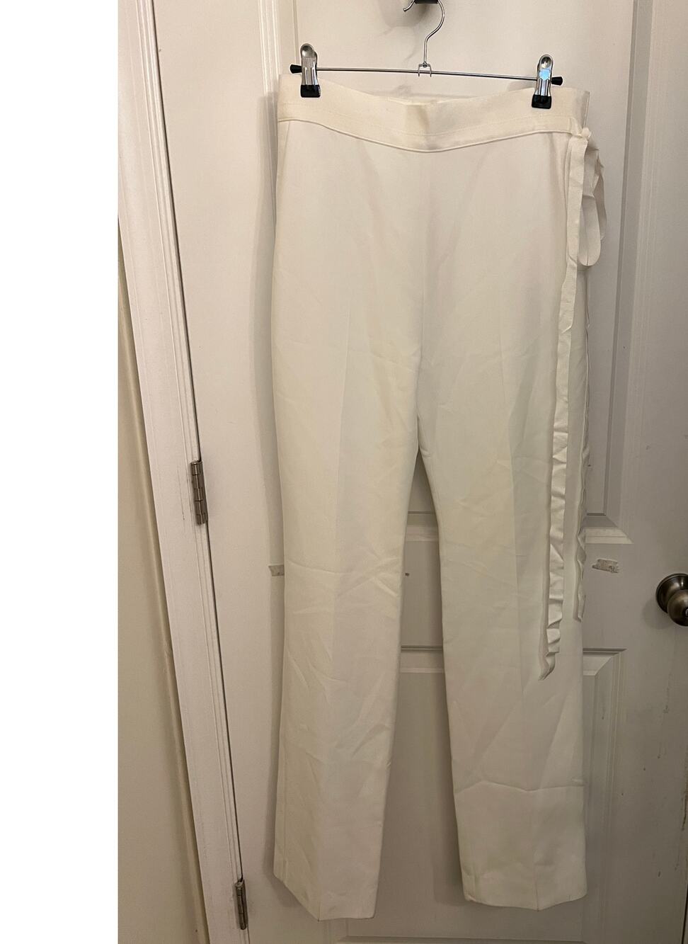 UNTTLD High Rise Side Zip Lined Stright Leg Ribbon Trousers 8 Cream Luxury Chic